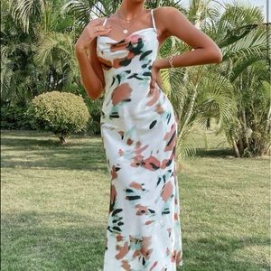 Cowl neck satin cami dress